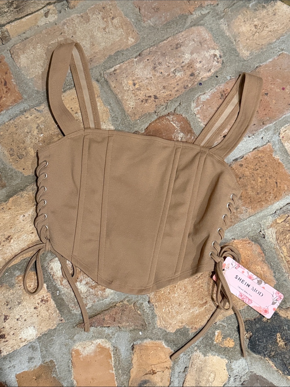 SHEIN Brown Corset Crop Top with Lace-Up Sides Sz